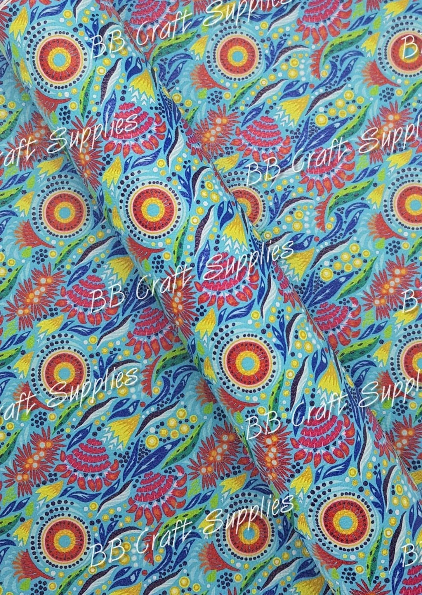 Tribal Flowers Blue Litchi - Australian, Faux, Faux Leather, floral, Leather, leatherette, tribal, Tropical - Bare Butler Faux Leather Supplies