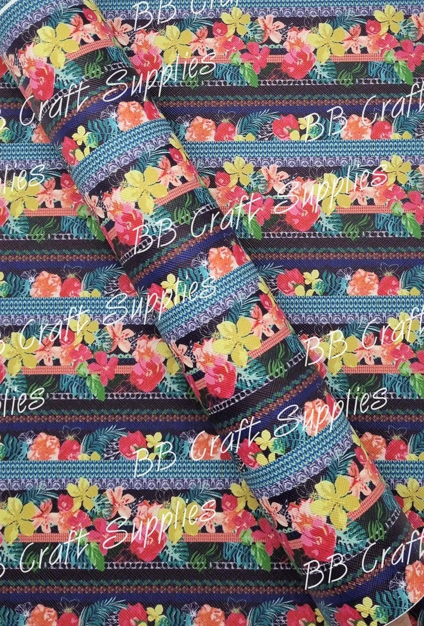 Tropical Florals Faux - Faux, Faux Leather, florals, flowers, frangipani, hawaiian, Leather, leatherette, tropical - Bare Butler Faux Leather Supplies