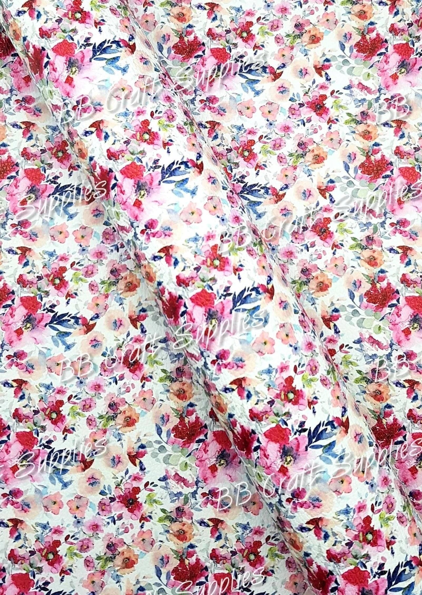 Watercolour Florals Litchi - Faux, Faux Leather, Flora, floral, Florals, flower, Flowers, Leather, leatherette, Litchi, water colour - Bare Butler Faux Leather Supplies