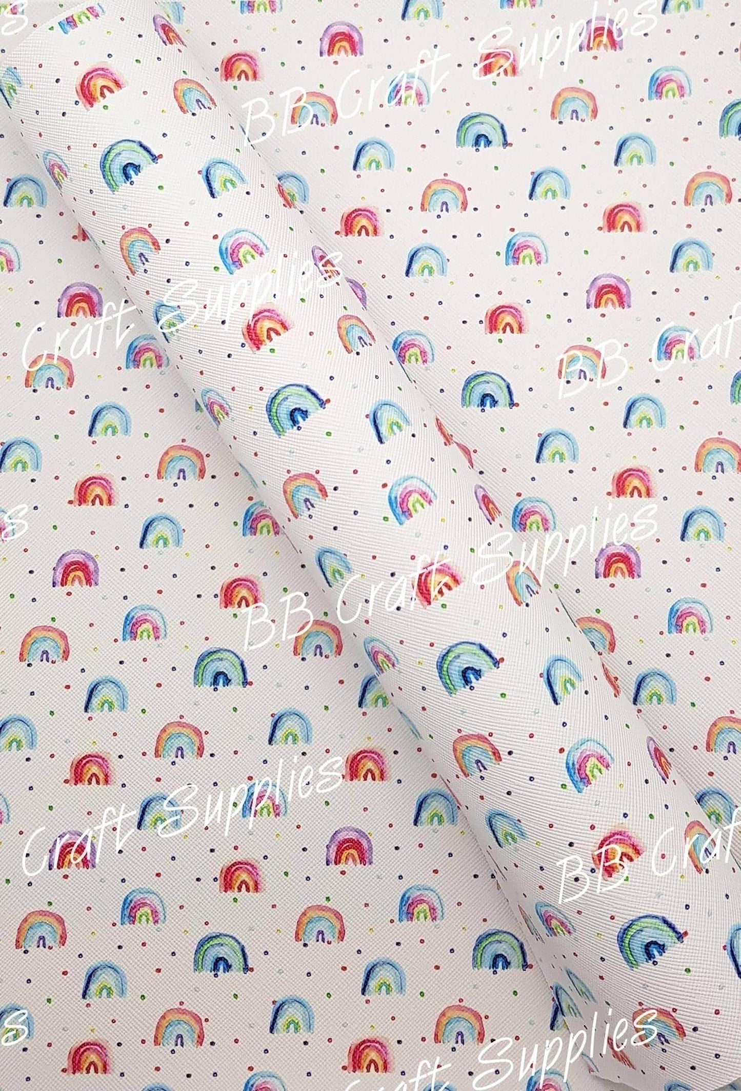 Watercolour Rainbows Faux Leather - Faux, Faux Leather, Leather, leatherette, Rainbow, watercolour, Whats new, whimsical - Bare Butler Faux Leather Supplies