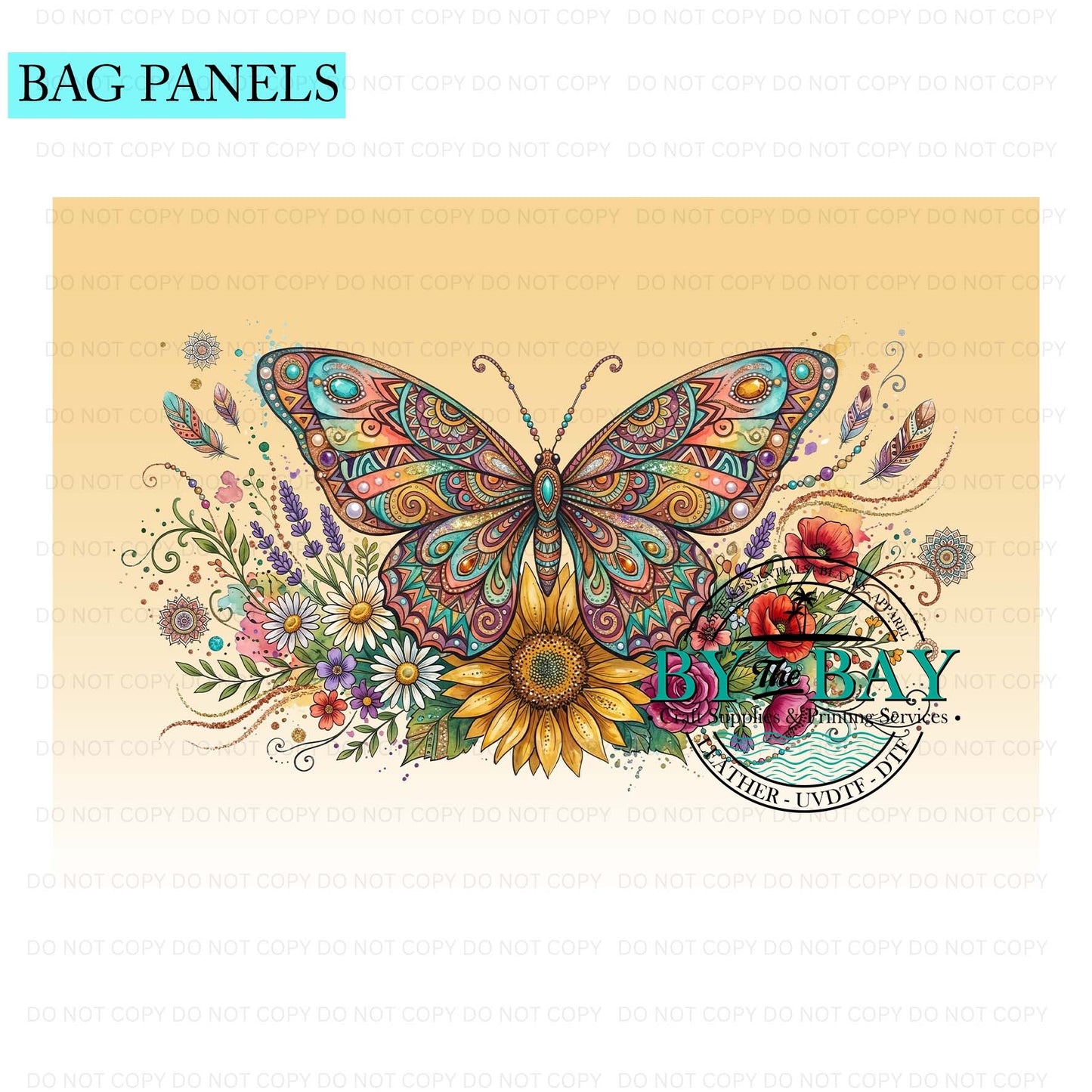 Folk art  Butterfly Bag Panel (Various Sizes)