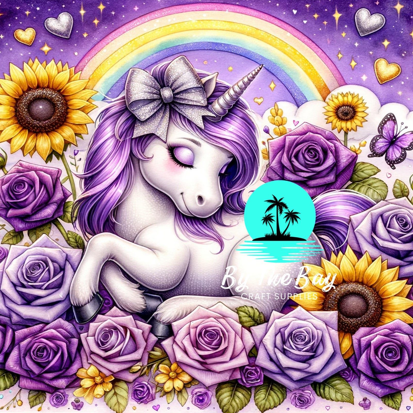 Unicorn purple roses & rainbow   SUB PRINT