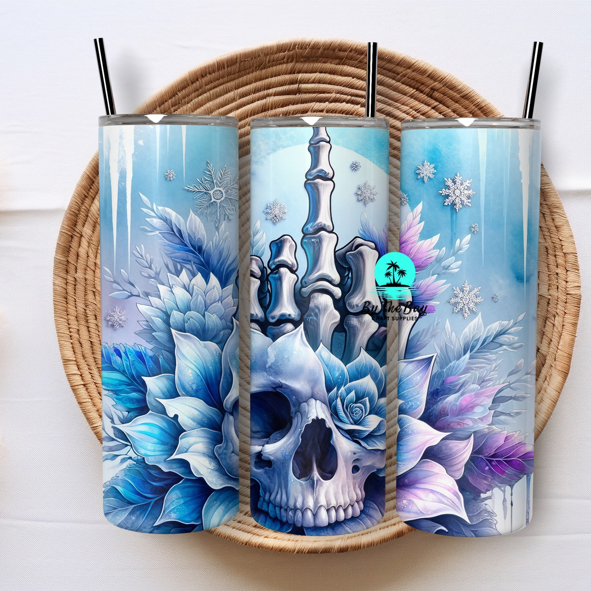 Skull holding finger up - Blue 20oz Tumbler SUB PRINT