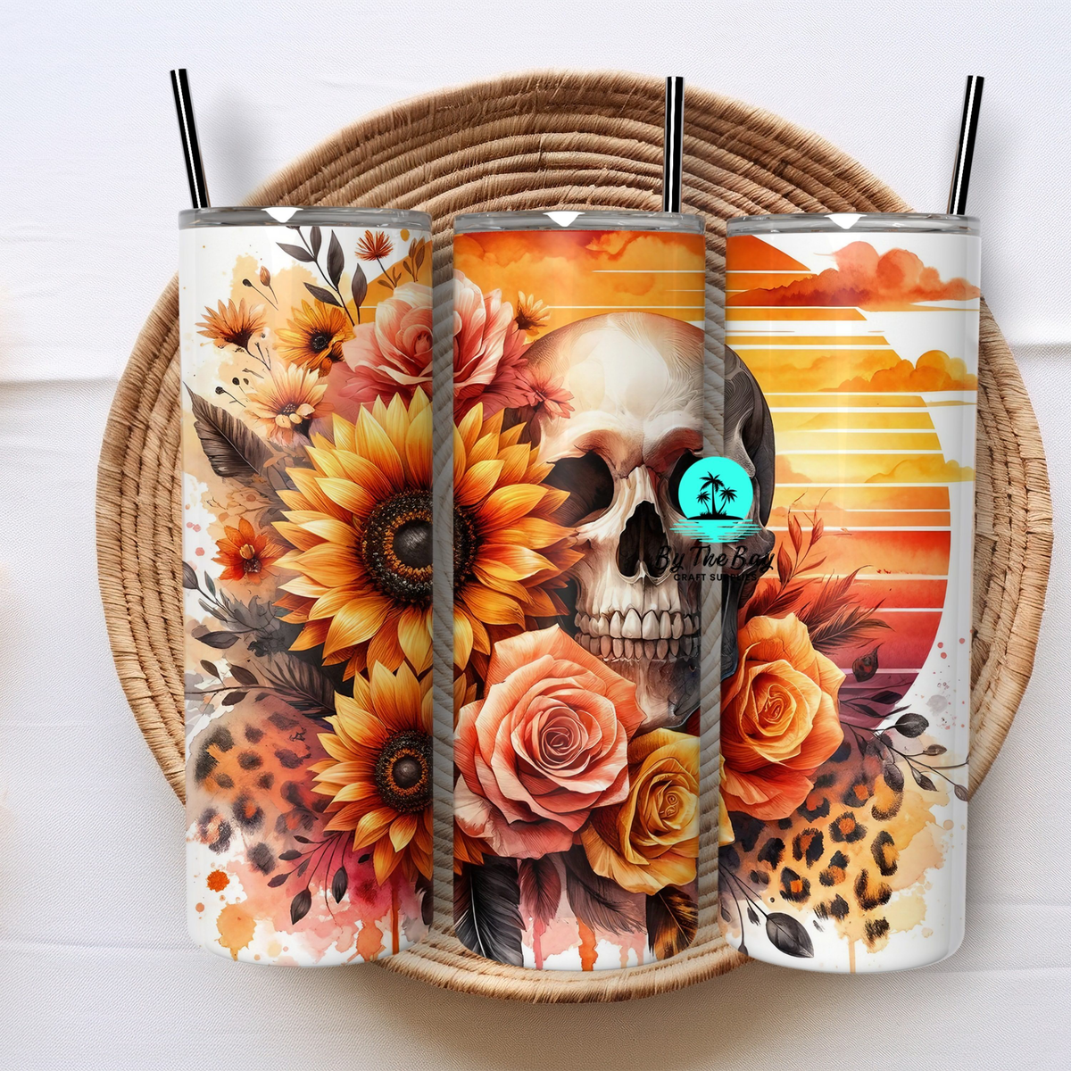 Orange flower skull 20oz Tumbler SUB PRINT