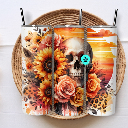Orange flower skull 20oz Tumbler SUB PRINT