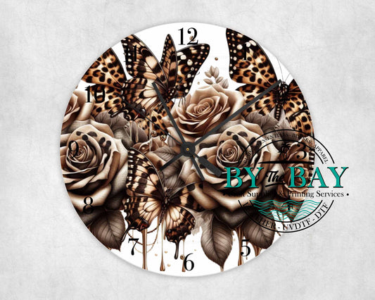 Leopard Rose Butterfly Clock