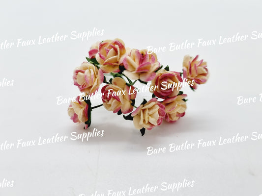 Mini Roses Pale Yellow/Pink tips 10 Pack - Bare Butler Faux Leather Supplies 