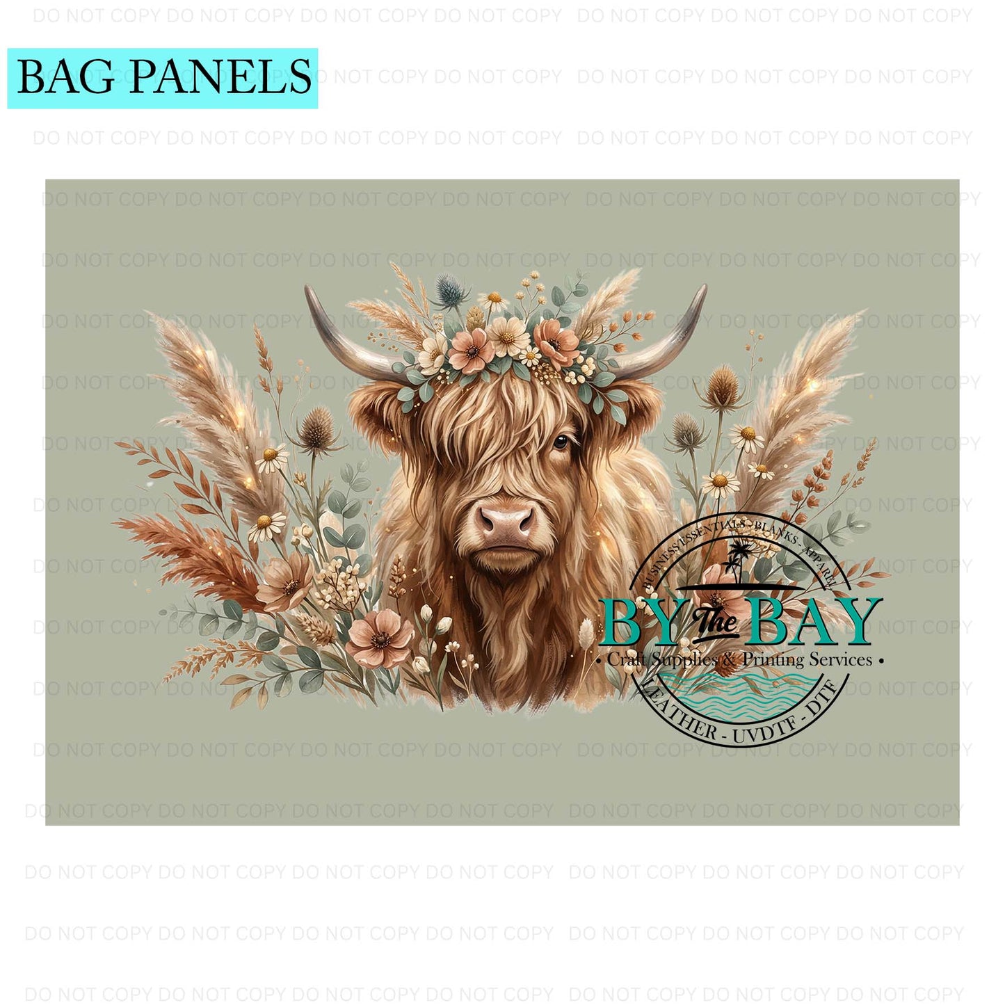 Highland Cow Green Bag Panel (Various Sizes)