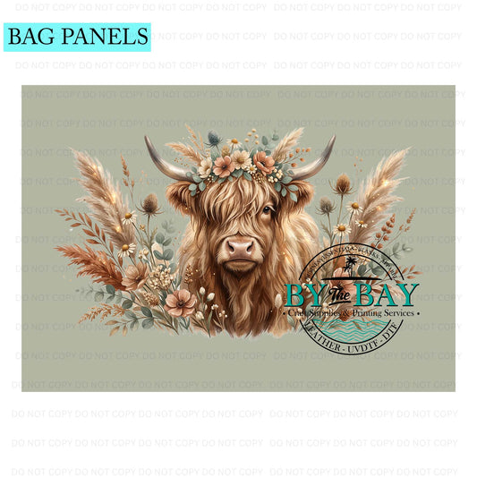 Highland Cow Green Bag Panel (Various Sizes)