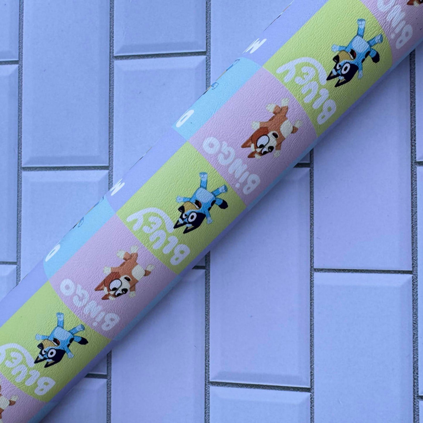 Pastel Check blue dog - DESTASH FAUX LEATHER ROLL
