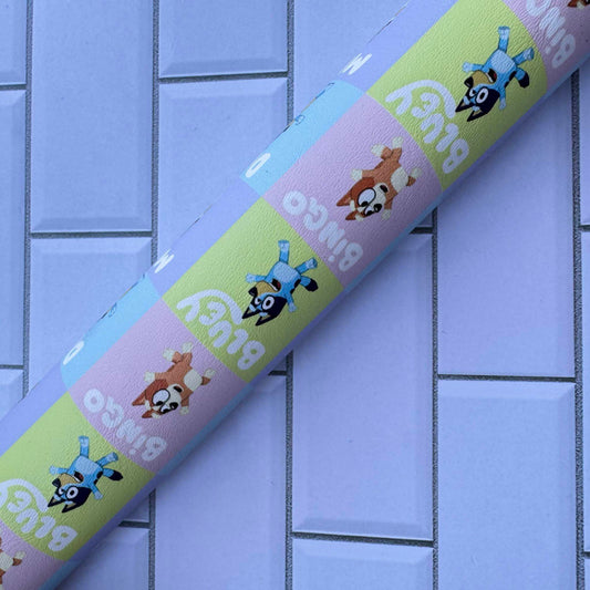 Pastel Check blue dog - DESTASH FAUX LEATHER ROLL