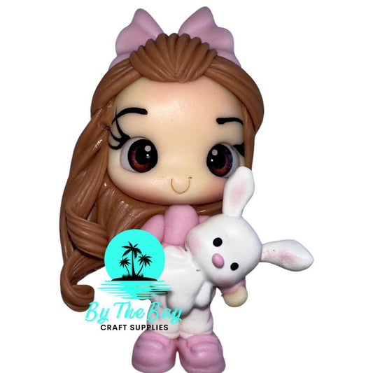 Brown hair girl with white rabbit