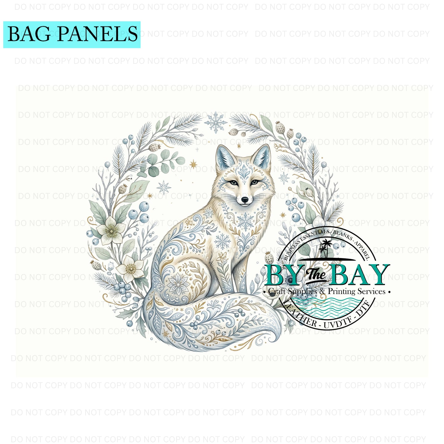 Folk art White Fox Bag Panel (Various Sizes)