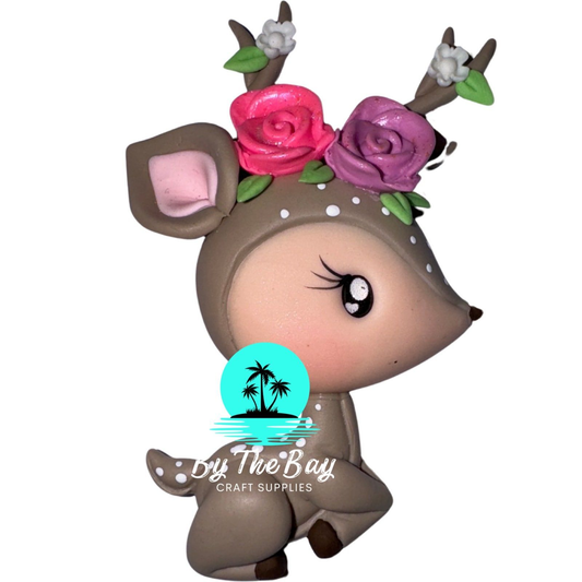 Deer with pink & purple flowers