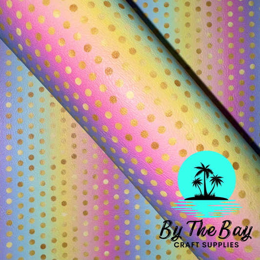 Rainbow gold dots Faux Leatherette