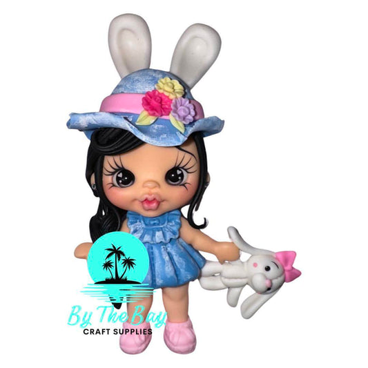 Easter girl with white bunny jean dress