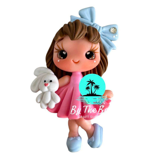 Blue bow pink dress girl