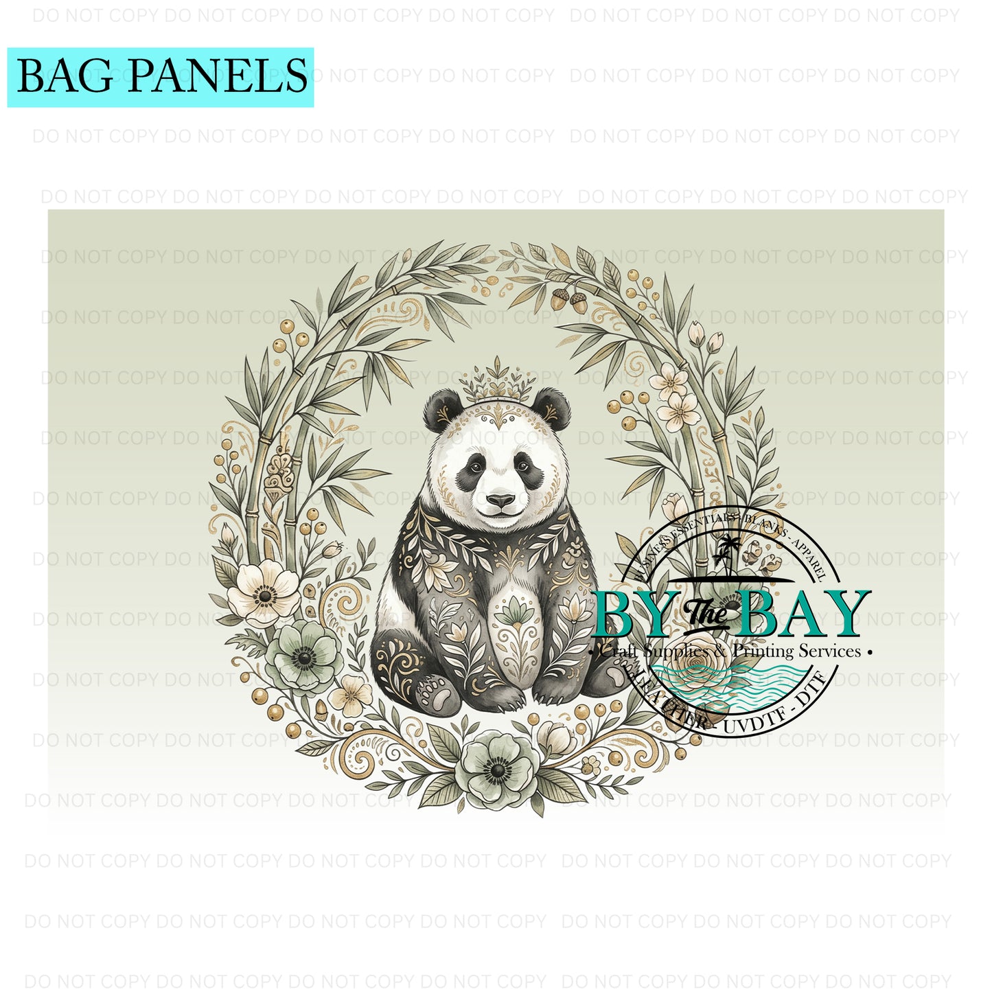 Folk art Panda Bag Panel (Various Sizes)