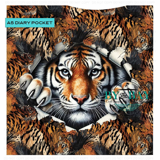 A5 Peeking Tiger  Diary Front phone/pen pocket
