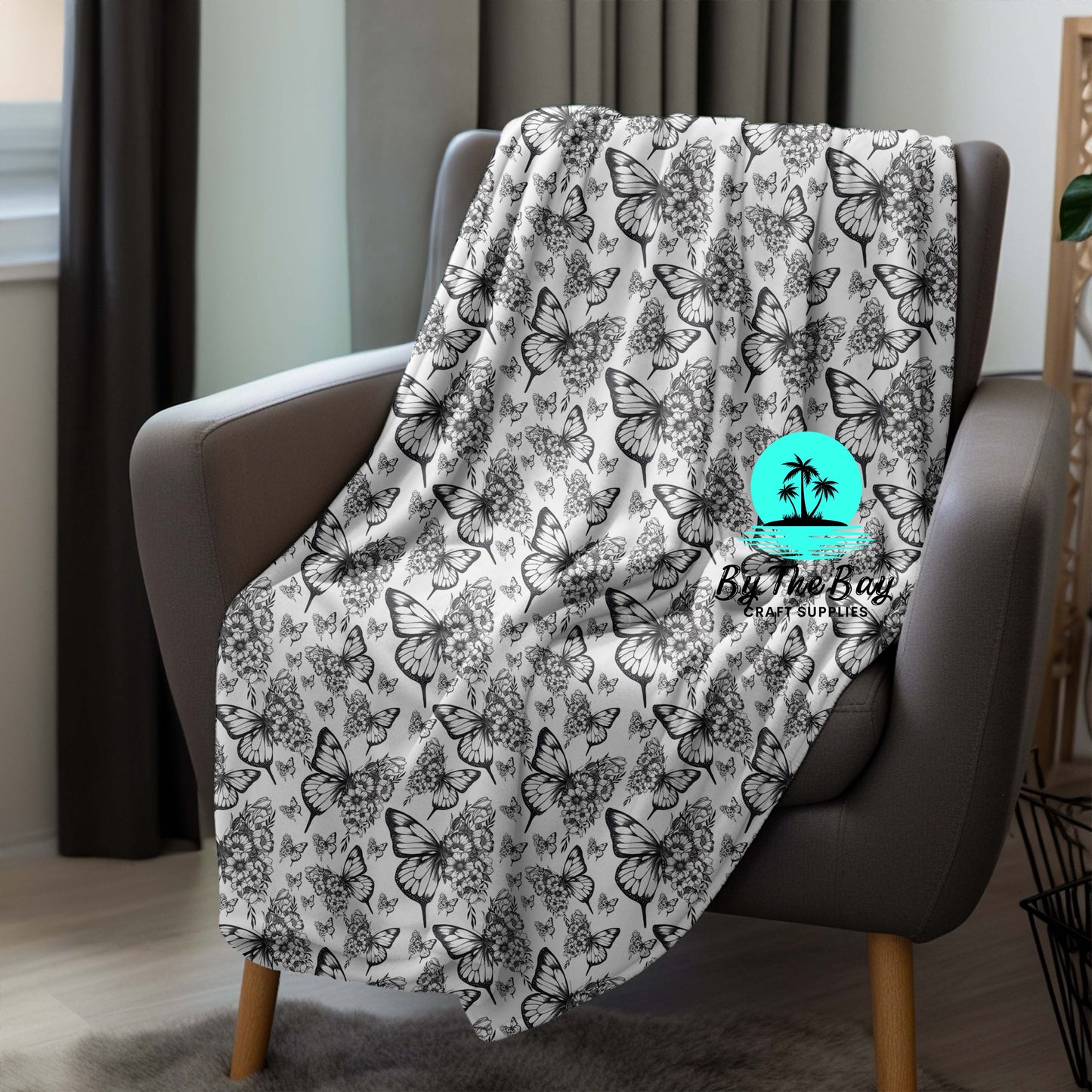 Black white floral butterfly Blanket