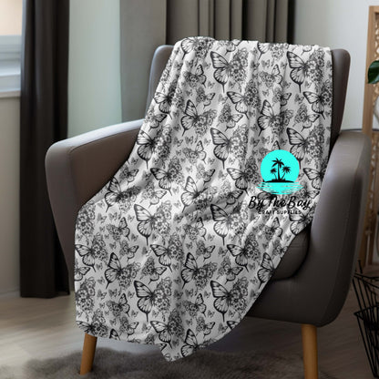 Black white floral butterfly Blanket