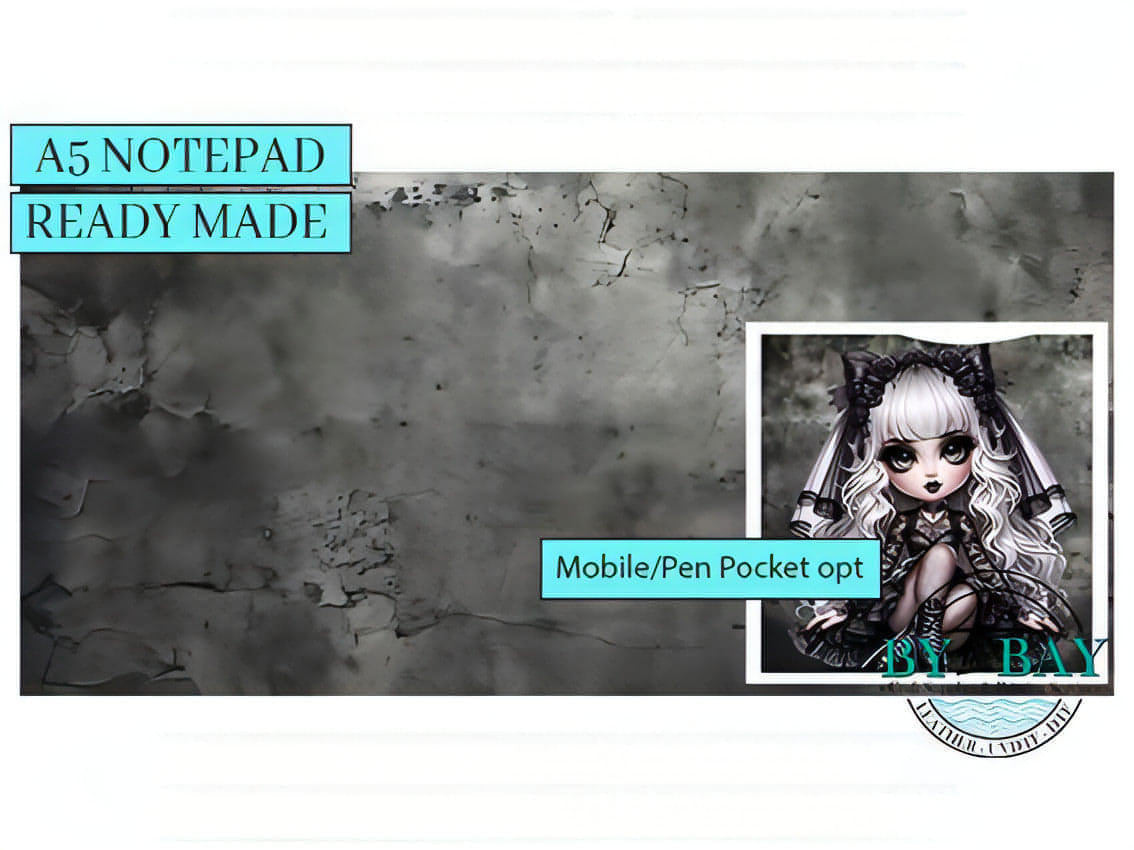 Black Goth Girl - Ready made notepad Cover (Notepad & Pocket options available)