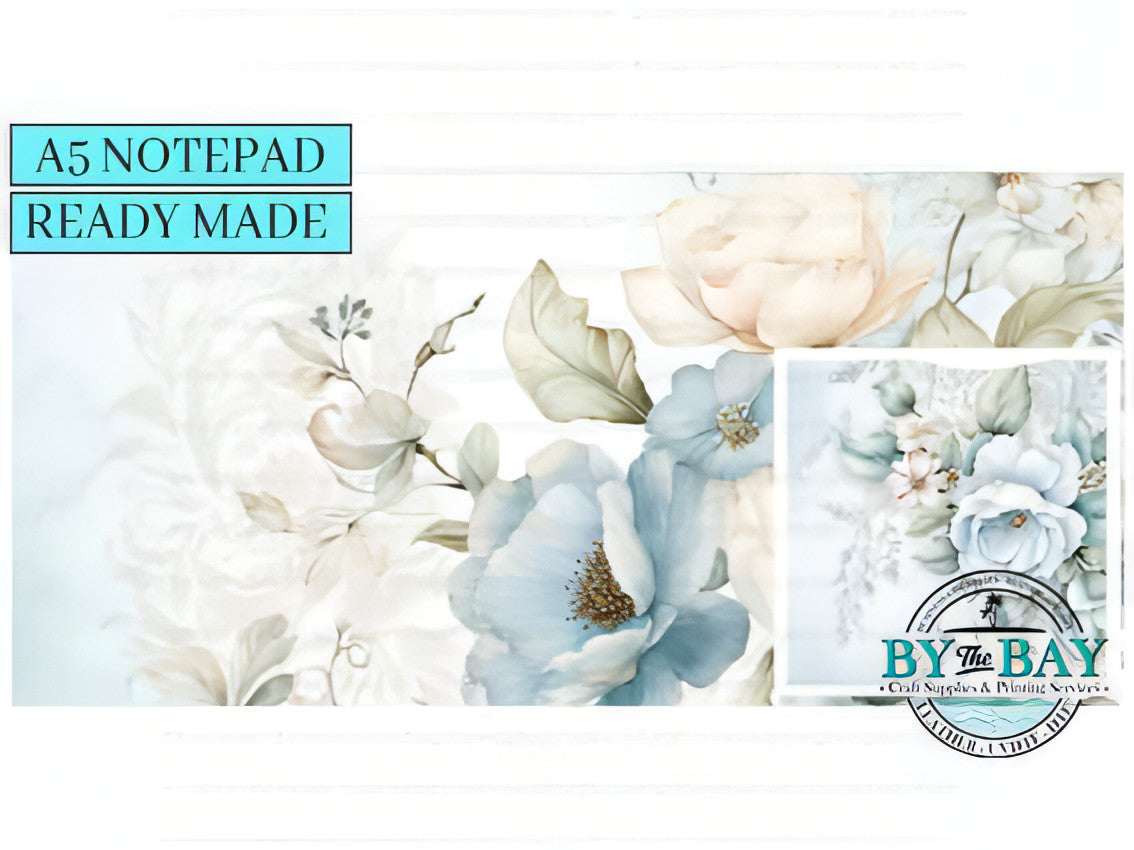 Blue Florals - Ready made notepad Cover (Notepad & Pocket options available)