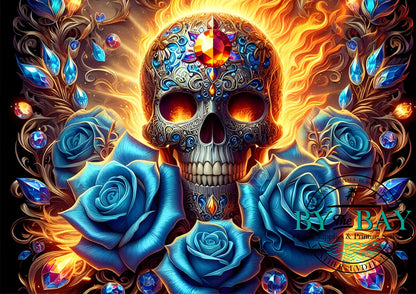Blue Rose Skull Bag Panel
