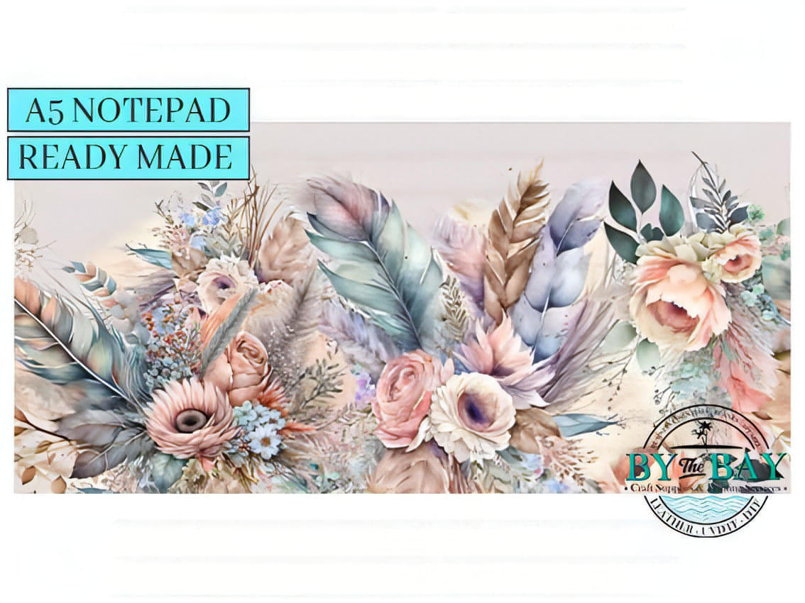 Boho Feathers - Ready made notepad Cover (Notepad & pocket options available)