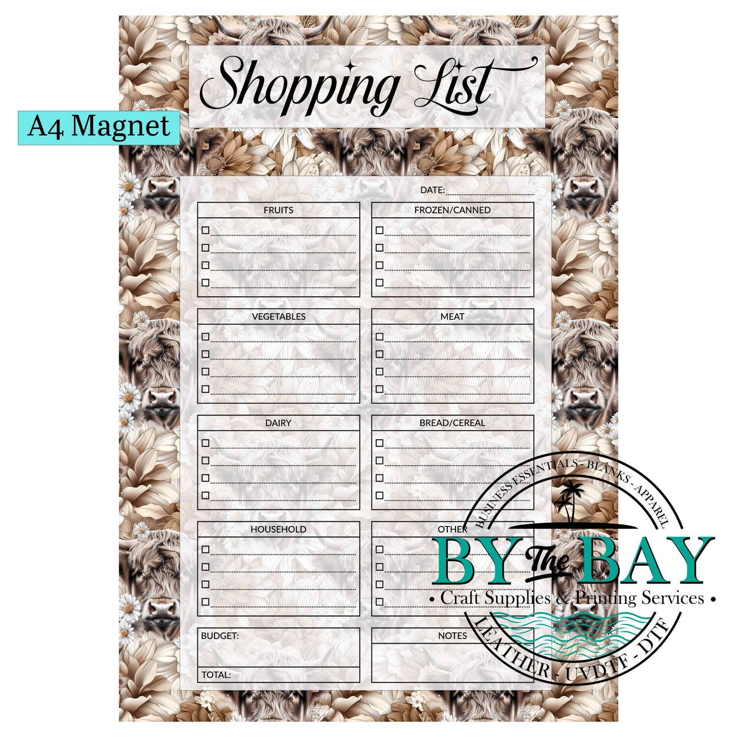 Boho Highland A4 Shopping List Magnet