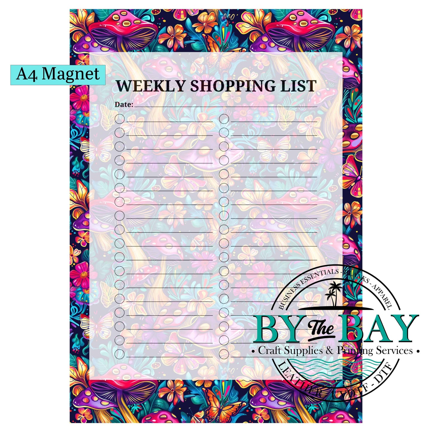 Bright Mushrooms A4 Shopping List Magnet
