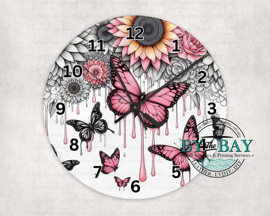 Butterfly Paint Drip Clock