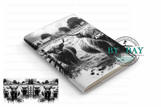 Black White Highlands - Ready made notepad Cover (Notepad & Pocket options available)