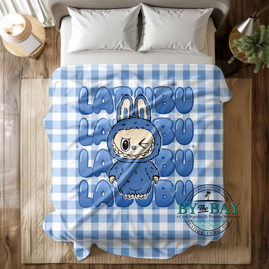 Monster Blue Check Squish Minky Blankets (Various Sizes)