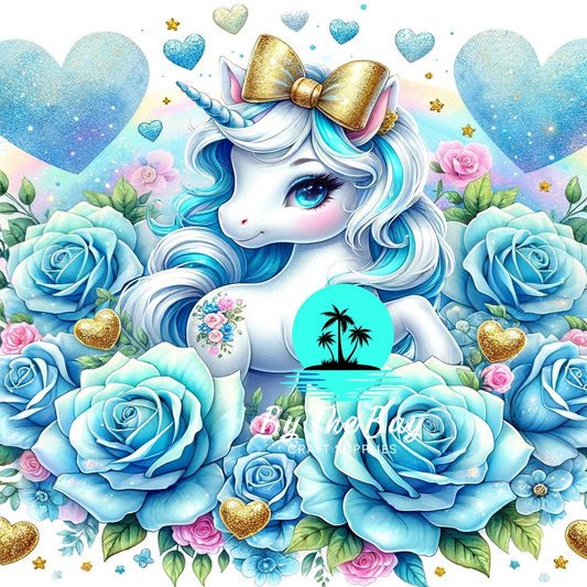 Unicorn blue hearts & roses SUB PRINT