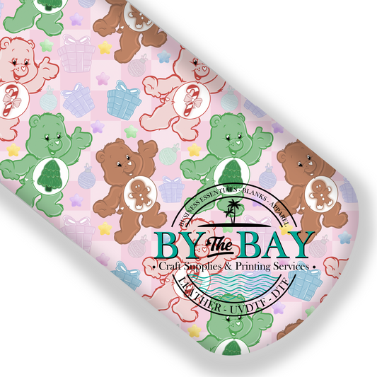 Christmas bear pink check