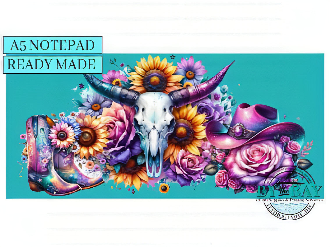 Country Floral Teal - Ready made notepad Cover (Notepad & Pocket options available)