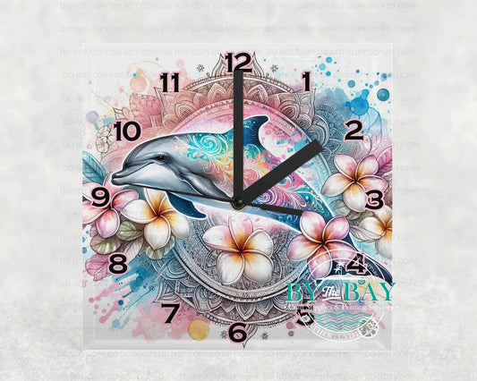 Dolphin Mandala Square Clock