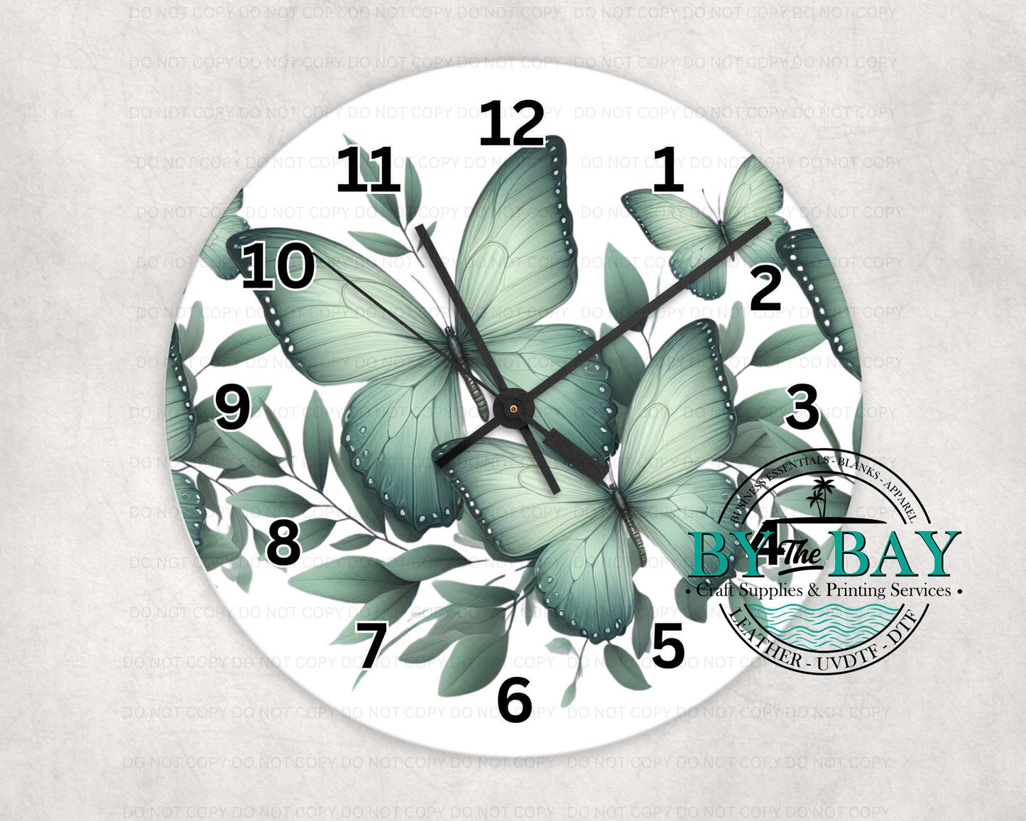 Green Butterflies Clock