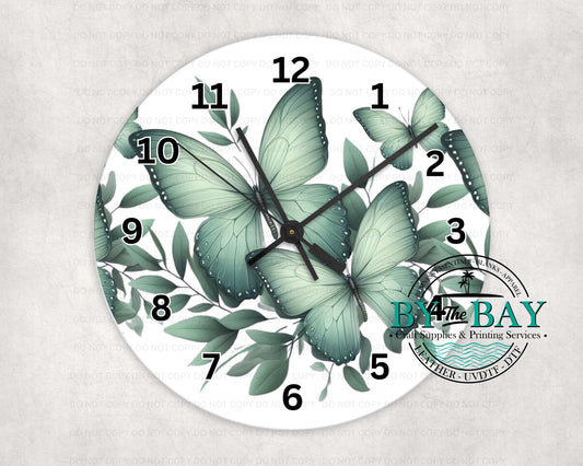 Green Butterflies Clock