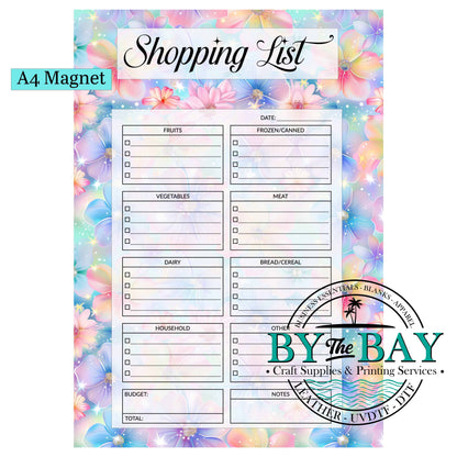 Glitter Flowers A4 Shopping List Magnet