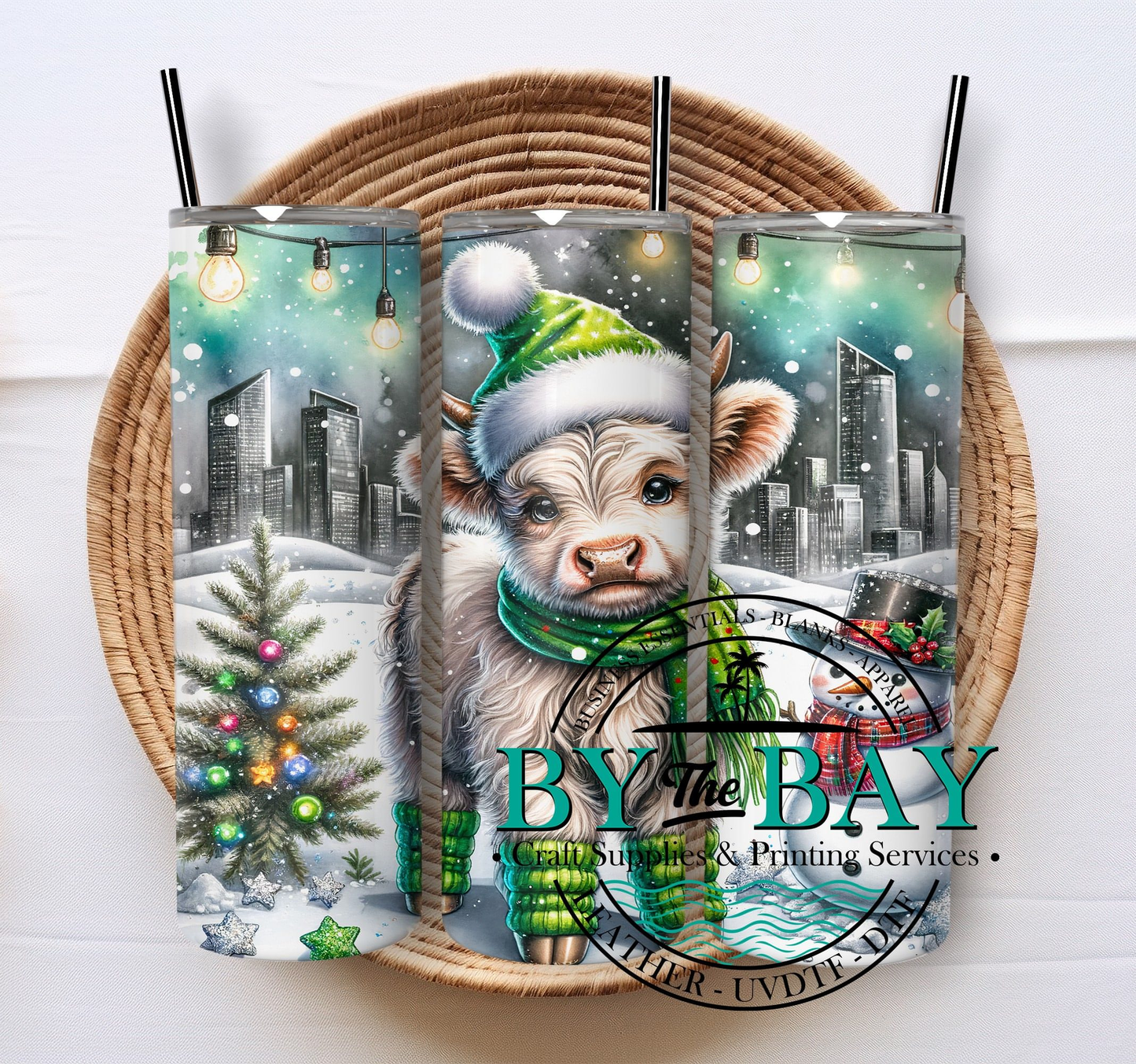 Green Highland cow 20oz SUB tumbler print