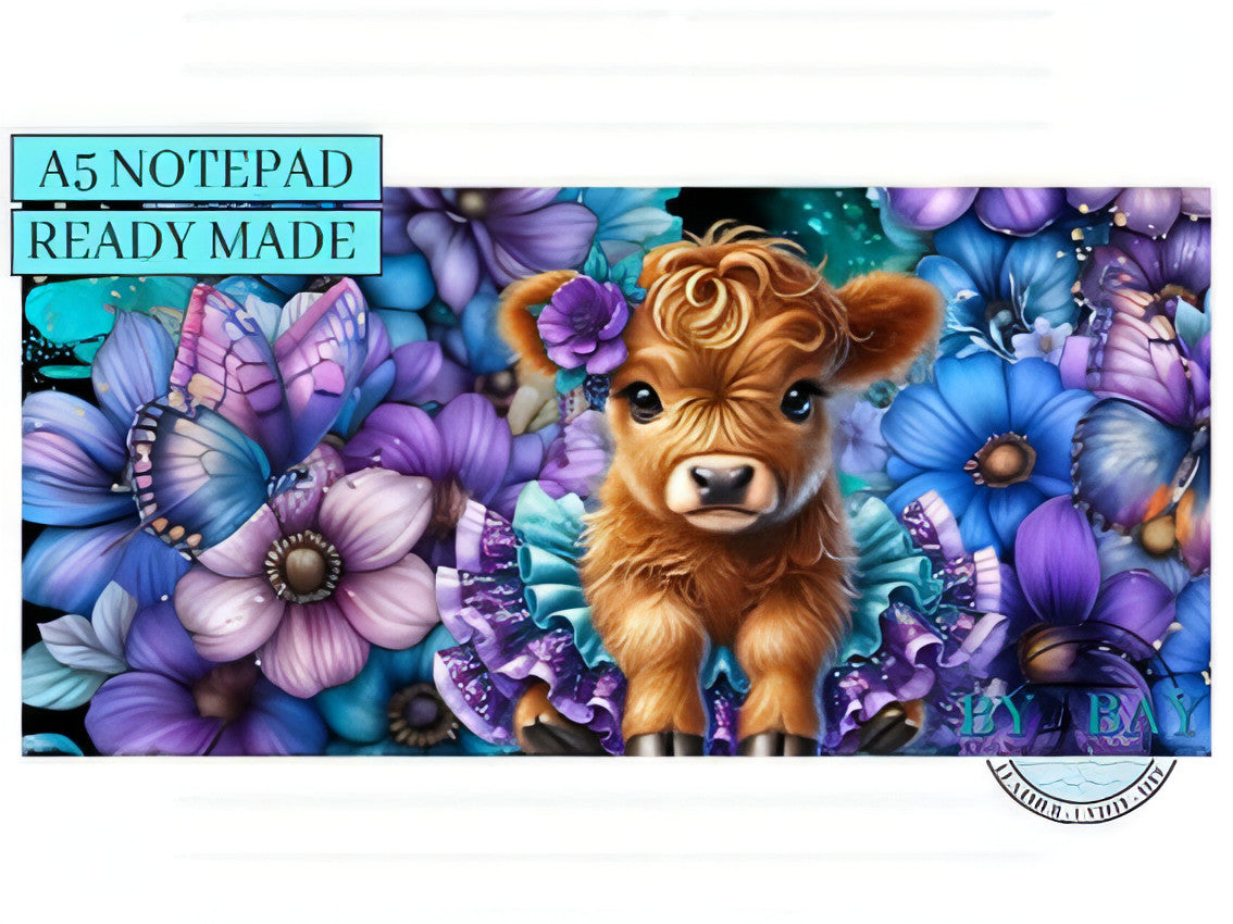 Highland Blue Flowers - Ready made notepad Cover (Notepad & Pocket options available)