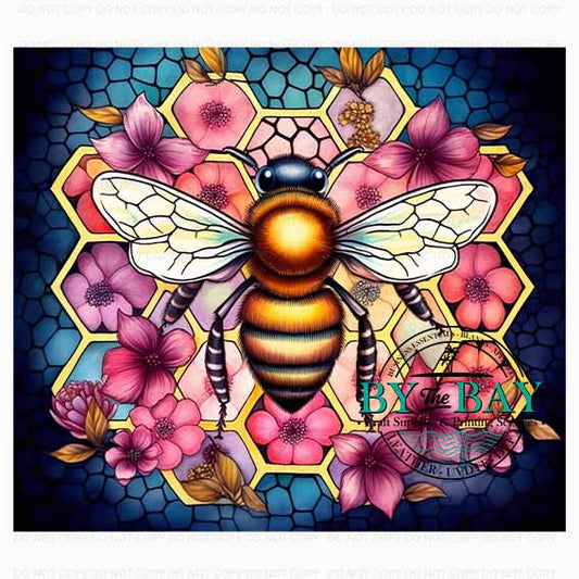 Honey Bee on Foral Honeycomb