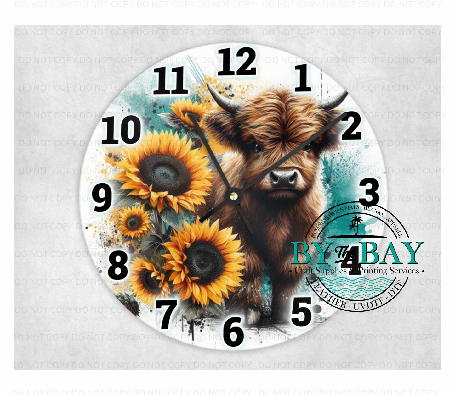 Highland Cow Sunflowers Clock
