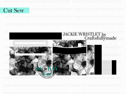 Alcohol Ink Black White Flowers Jackie Wristlet (Cut Sew Panel)