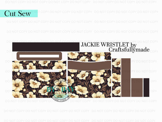 Brown & Cream Flowers Jackie Wristlet (Cut Sew Panel)