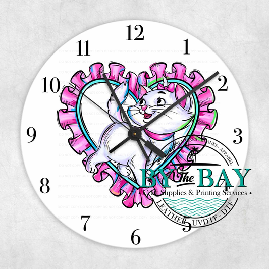 White Cat Pink Bow 2 UVDTF Clock