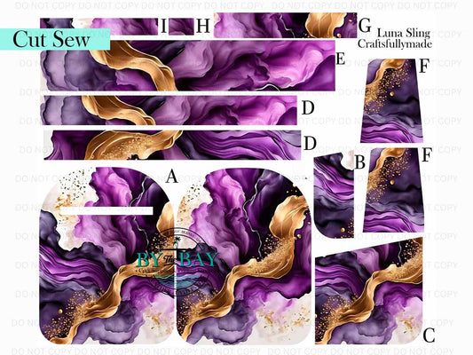Alcohol Ink Purple Gold Luna Sling (Cut Sew Panel)