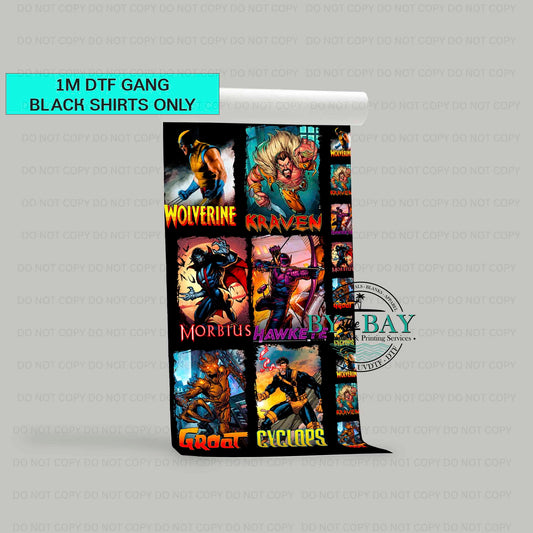 Mrvel 1 (BLACK shirts only) Pre-designed 1m DTF Gang Sheet